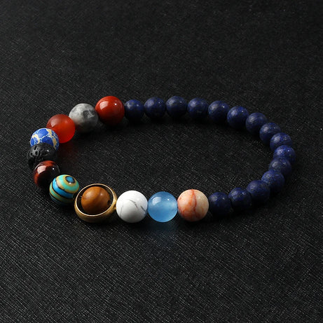 Nine Planets Solar System Beaded Bracelet, Natural Stone Galaxy Cosmic Talisman