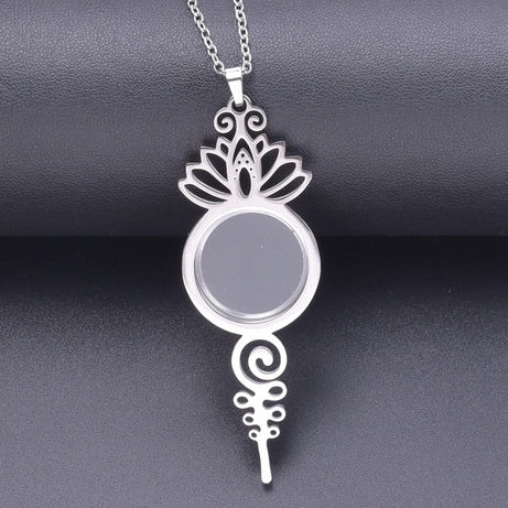Retro Lotus Flower Photo Locket Pendant Necklace, Vintage Relicario Keepsake Talisman