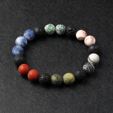 Nine Planets Solar System Beaded Bracelet, Natural Stone Galaxy Cosmic Talisman