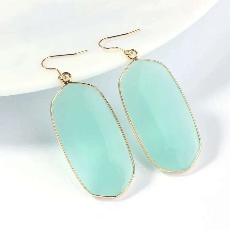 Natural Crystal Rose Pink Quartz Labradorite Lapis Lazuli Tiger Eye Stone Turquoise Oval Dangle Hook Women Earrings Jewelry