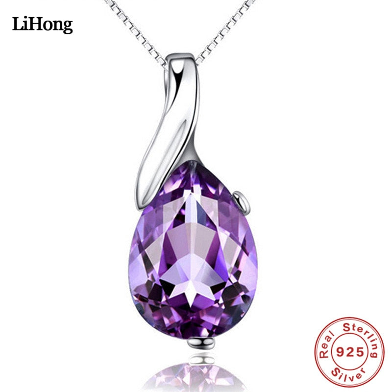 LiHong S925 Sterling Silver Necklace Angel Tears Crystal Blue Pendant Necklace for Woman Charm Jewelry Gift - Charlie Dolly