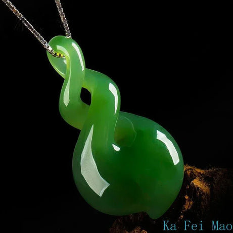 Natural Hand-Carved Green Jade Pendant Necklace, Lucky Wealth Amulet Talisman