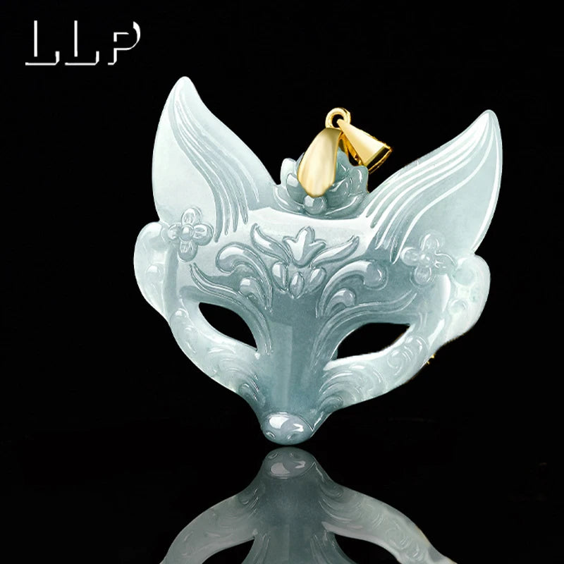 S925 Silver Chain With Silver Clasp, Hand-Carved Natural Jade Fox Mask Pendant Luxurious Holiday Gift For Both Men And Women