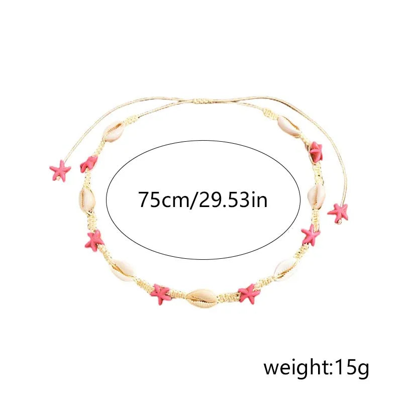 2026 Summer Boho Cowrie Shell Choker Necklace for Women Y2K Cute Blue Starfish Beads Collar Beach Vacation Jewelry Gift