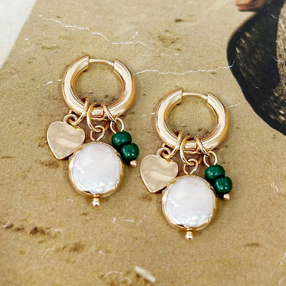 Pendant Earrings For Woman Boho Natural Stone Clover Malachite Powder Crystal Bohemia Charm Ear Luxury Quality Jewelry Girls