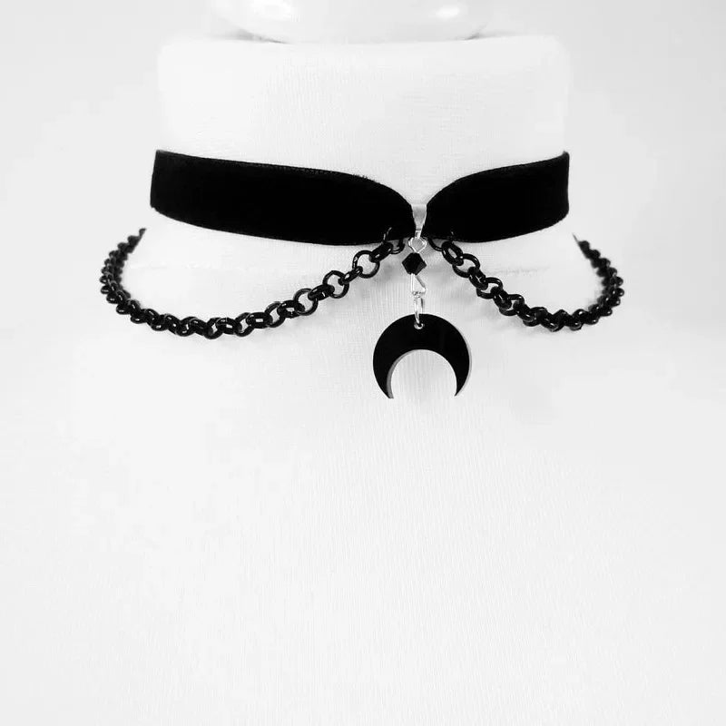 Goth Limited Black Velvet Cross Bead Choker Necklace Jewelry Gorgeous Women Punk Gift Statement New Gothic Halloween Grunge - Charlie Dolly