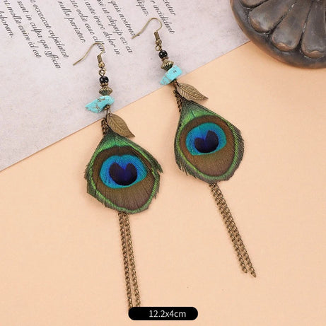 Peacock Feather Statement Drop Earrings Jewelry