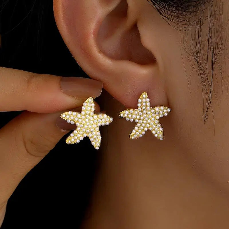 Fashion Summer Beach Pearl Conch Shell Earrings For Women Girls Cute Boho Starfish Earrings New In Seaside Jewelry Gifts
