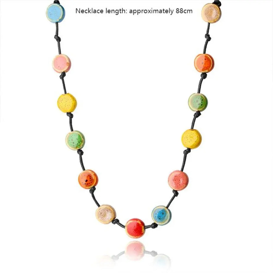 Colorful Ceramic Bead Woven Rope Necklace Jewelry