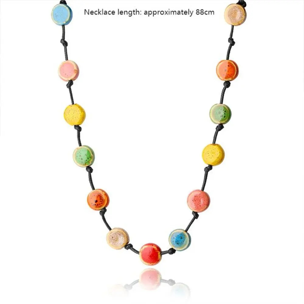 Colorful Ceramic Bead Woven Rope Necklace Jewelry