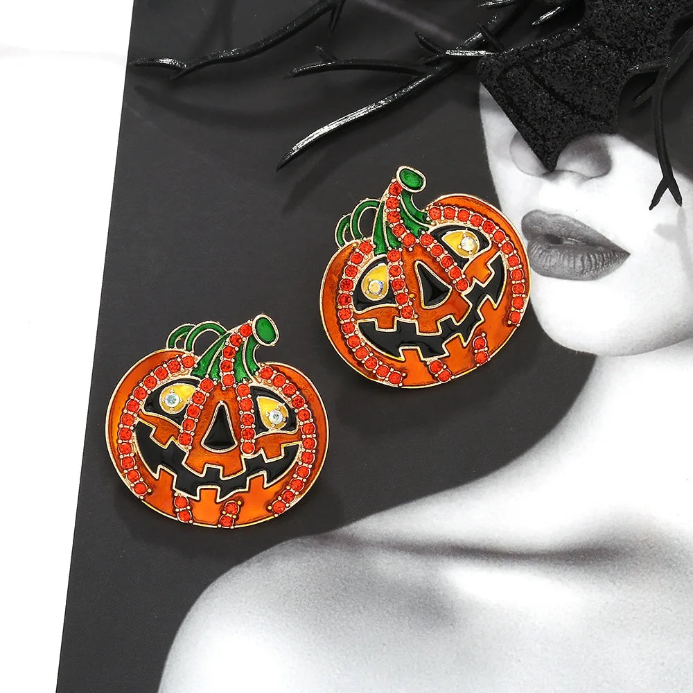 Metal Halloween Pumpkin Ghost Face Stud Earrings for Women New Simple Trend Design Jewelry Party Accessories - Charlie Dolly
