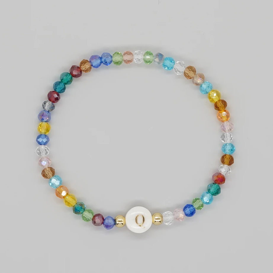 Crystal and Shell Initial Letter A to Z Boho Bracelet