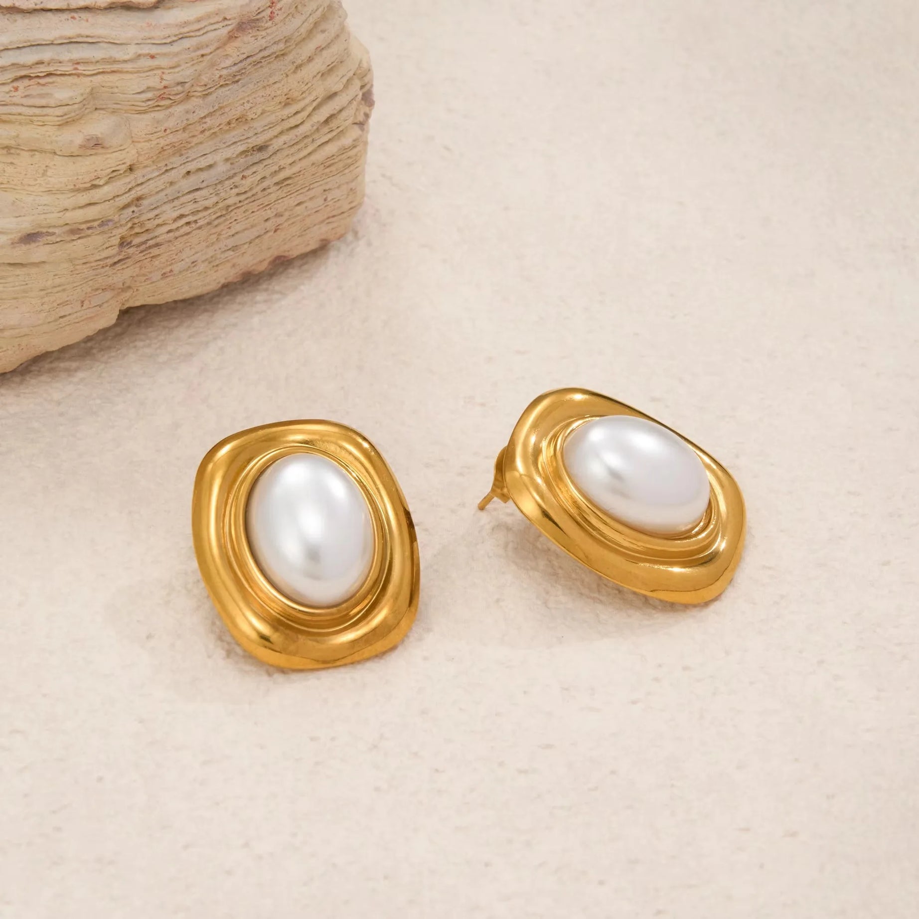 Vintage Fashion Oval Natural Stone Pearl Earrings for Women Stainless Steel 18k Gold Plated Boho Tarnish Free Waterproof Jewelry - Charlie Dolly