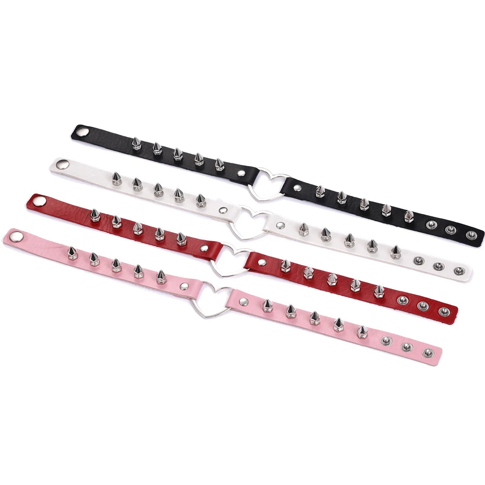 Punk Rock Heart Choker Spike Chocker Goth Steampunk Studded Collar Women Men Emo Fashion Halloween Gothic Jewelry - Charlie Dolly