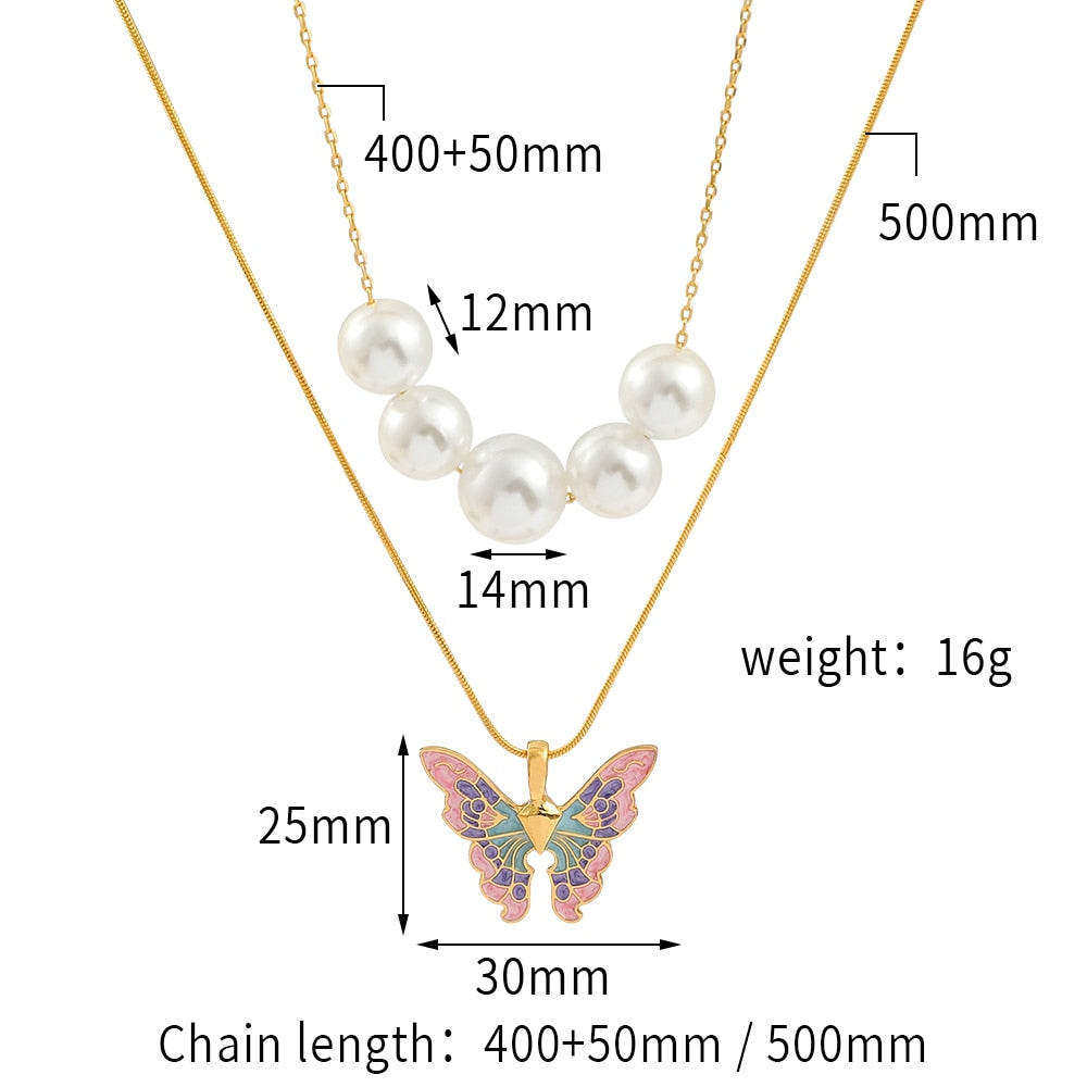 Disney Barbie Fairytopia Mermaidia Enamel Butterfly Pendant Necklace For Women Thai Pop Imitation Pearl Multilayer Jewelry - Charlie Dolly