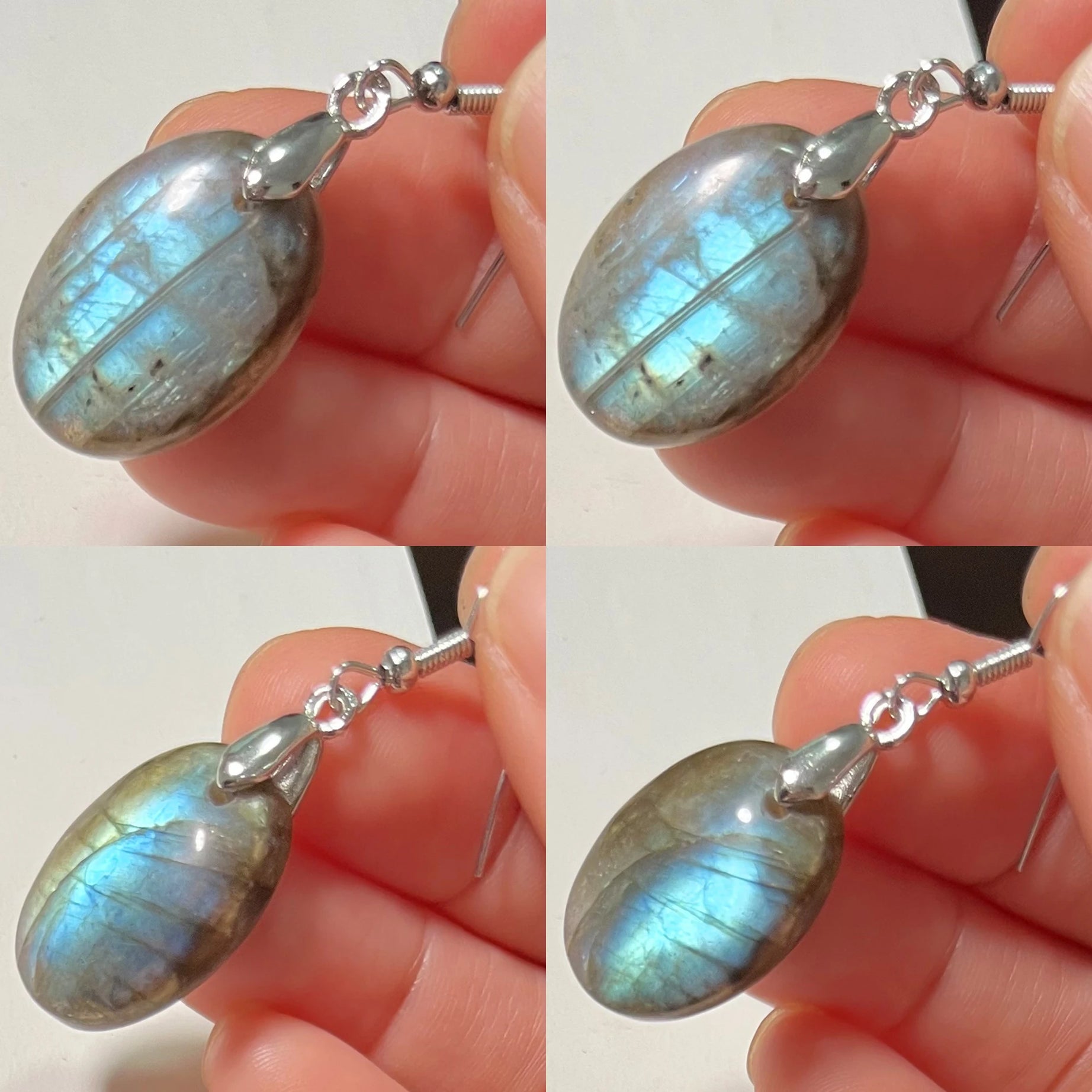 Blue Labradorite Pendant & Earrings Set, Raw Natural Stone Unisex Boho Jewelry