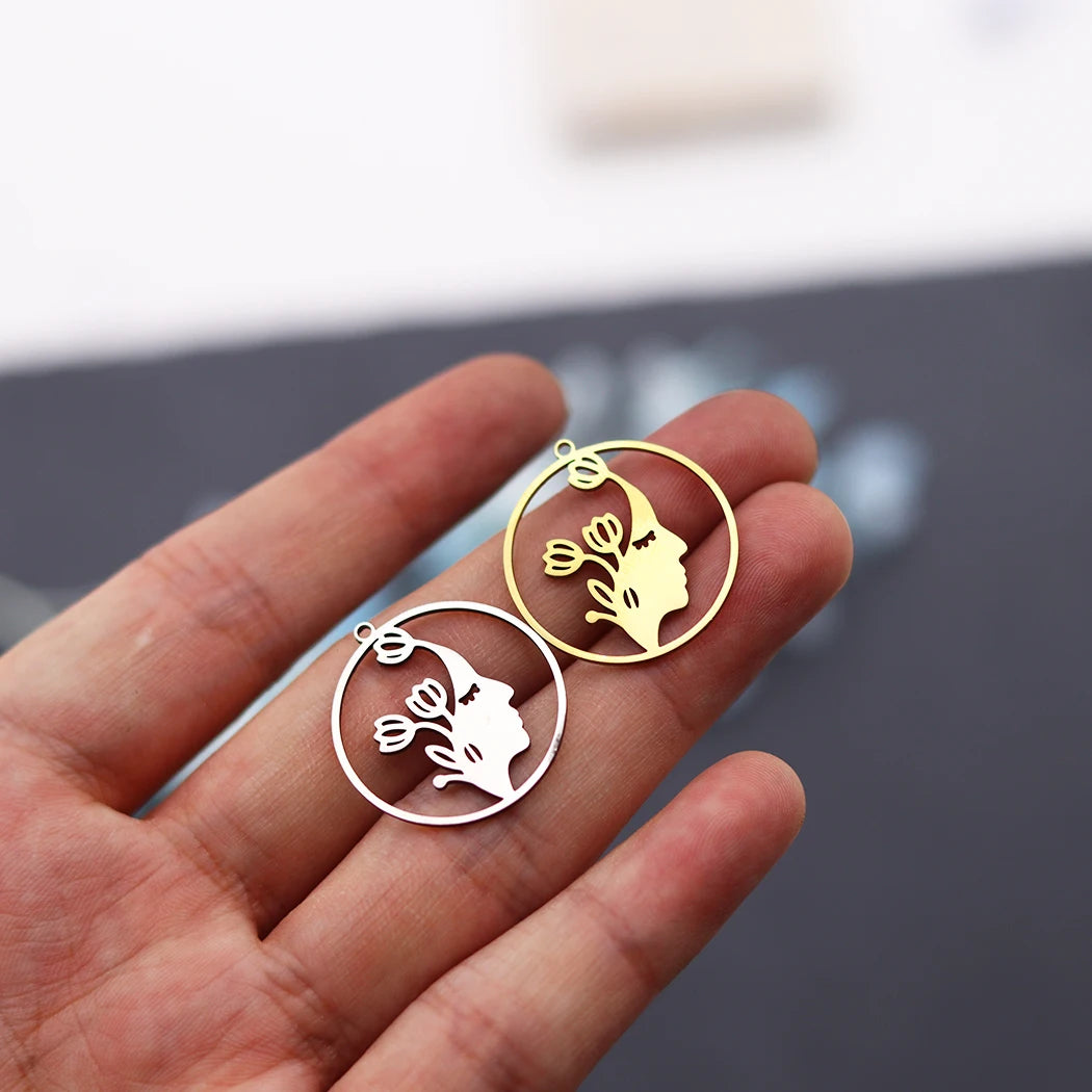 3pcs DIY Earrings Lotus Flower Yogo Buddha Stainless Steel Pendant Moon Charm For Jewelry Making Necklace Amulet Accessories