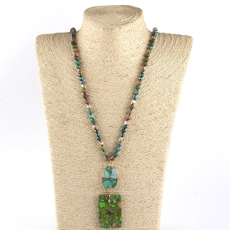 RH Fashion Bohemian Jewelry Natural Stones Crystal Stone Knotted Semi Precious Stone Boho Multi Pendant Necklace Women Gift - Charlie Dolly