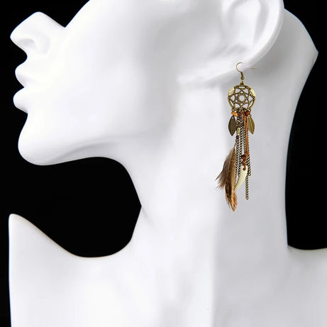 Dream Catcher Feather Chain Tassel Hook Earrings Jewelry