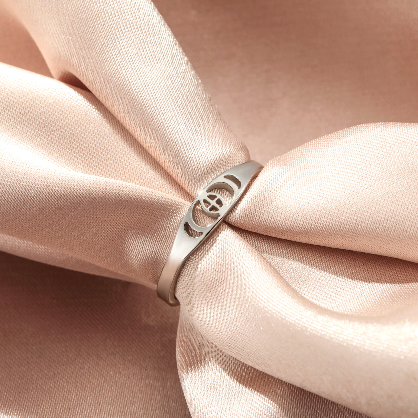 Crescent Moon Phase Ring, Stainless Steel Trendy Celestial Band Talisman