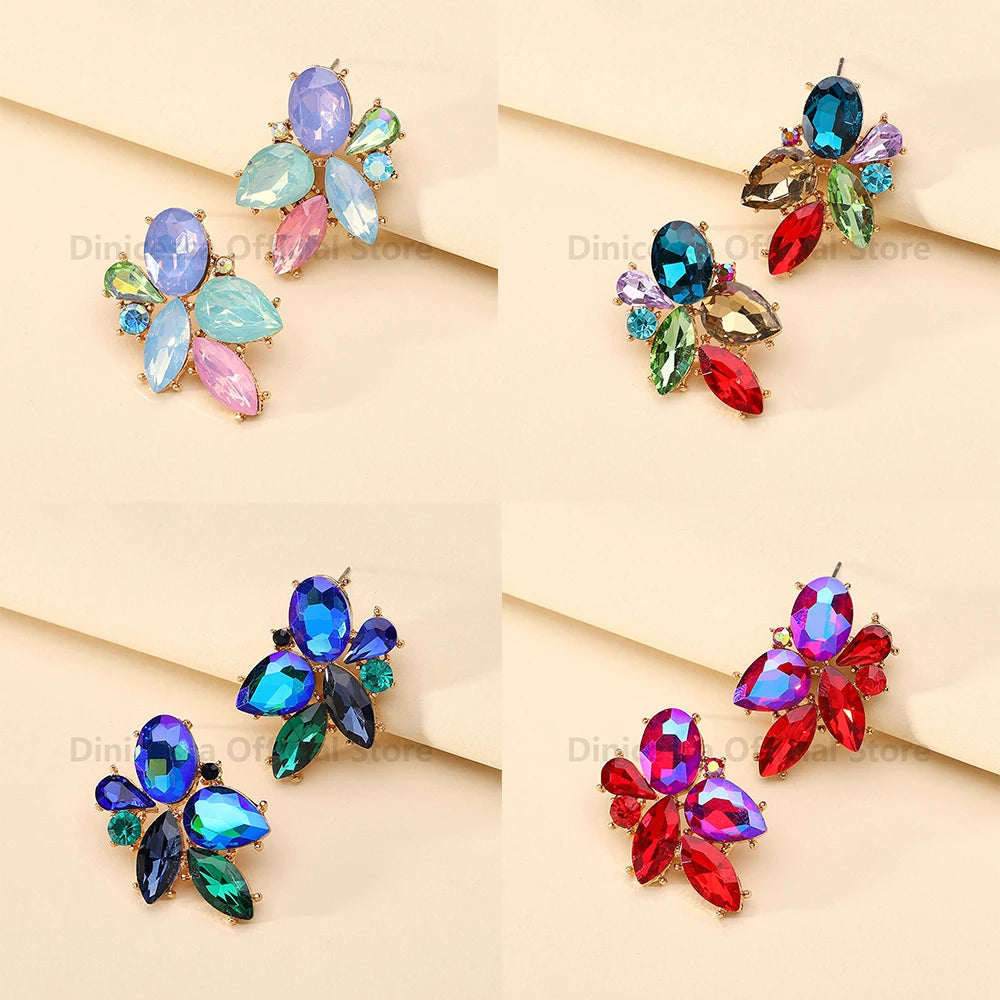 Korean Fashion Original Shiny Glass Decor Stud Earrings For Women Trend Boho Luxury Charm Fairy Wedding Party Unusual Jewelry