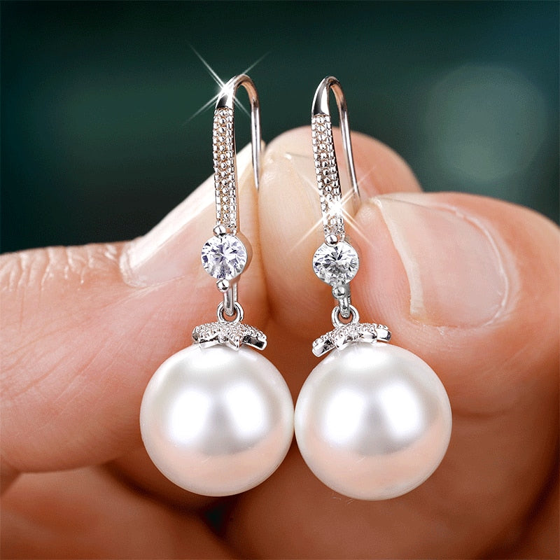 Exquisite Fashion Silver Color Water Imitation Pearls Drop Earrings for Women Shiny Red Green Round Imitation Pearls Earrings - Charlie Dolly