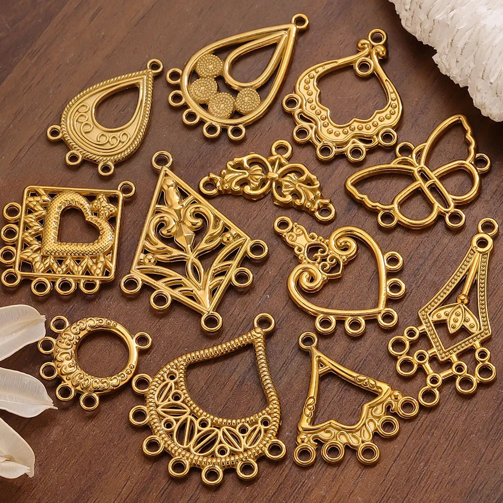 5pcs Stainless Steel Earring Connector Charms Boho Gold Hollow Pendants for Women DIY Jewelry Earring Necklace Making Wholesale