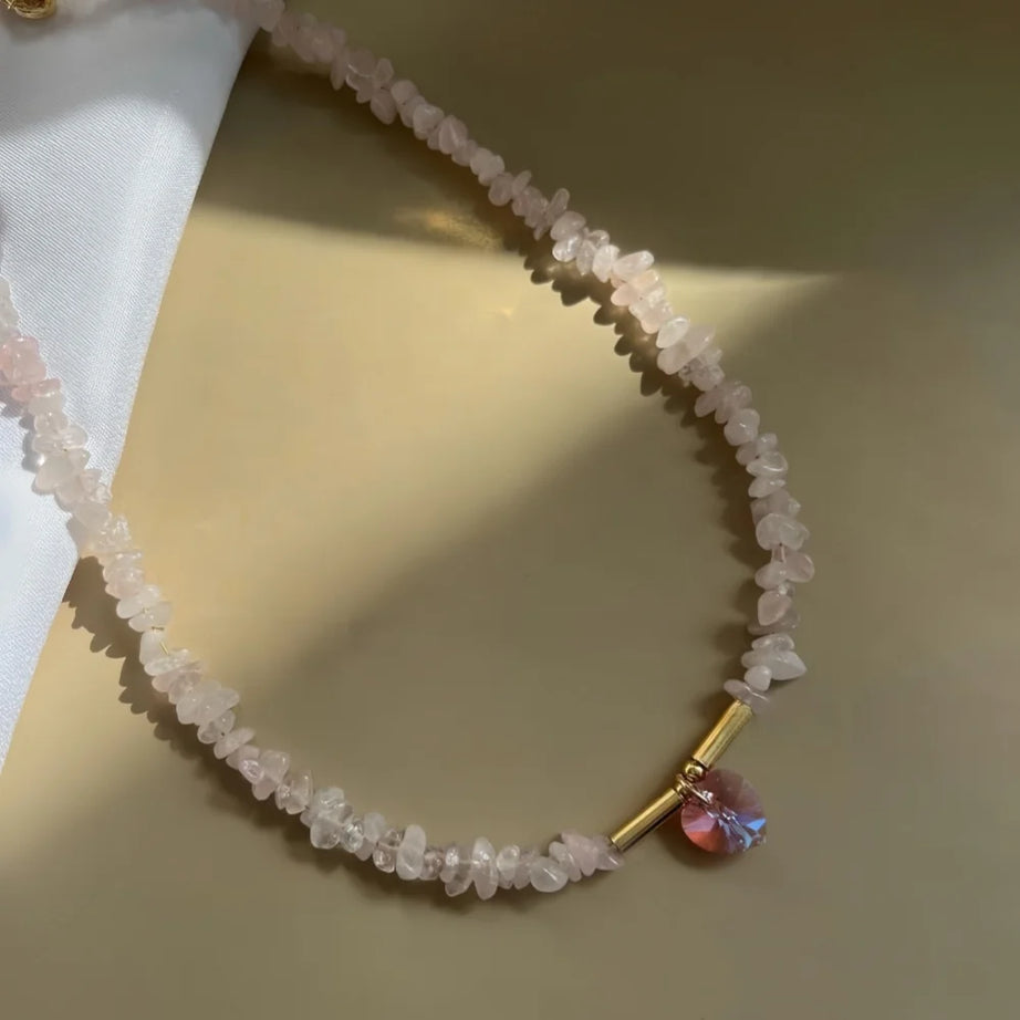 Boho Gravel Choker Blue Chip Turquois Pink Natural Stone Chips Necklaces For Women Heart Crystal Pendant Jewelry Gift For Women - Charlie Dolly