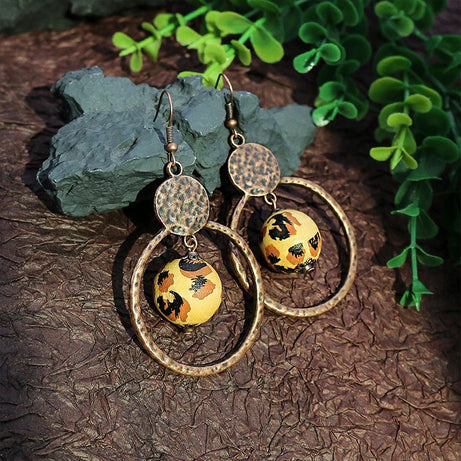 Wooden Bead Flower Leaf Long Tassel Earrings Jewelry