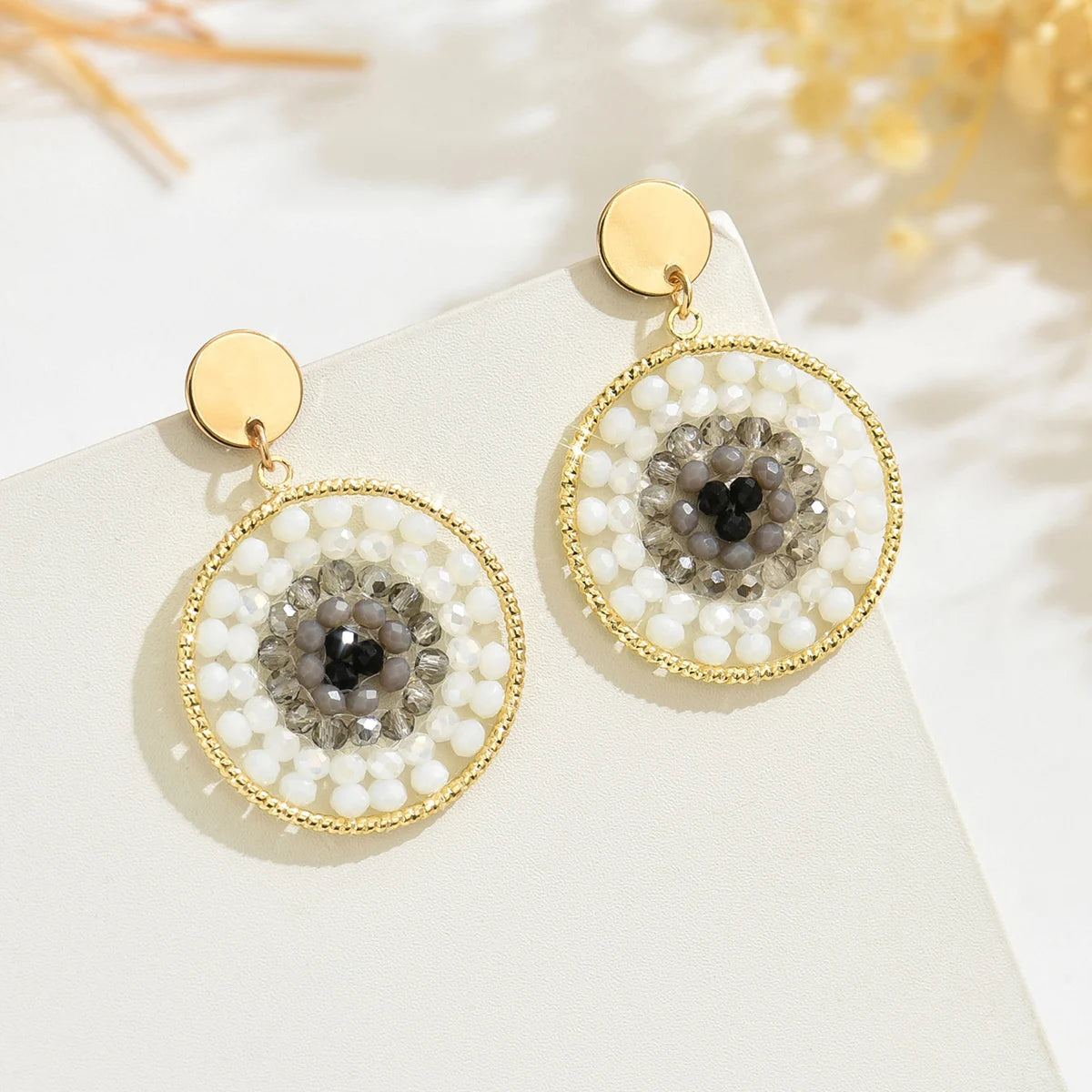 Boho Ethnic Style Seed Beaded Drop Earrings for Women Ladies Creative Personality Metal Dangle Earrings Handmade Jewelry Gifts