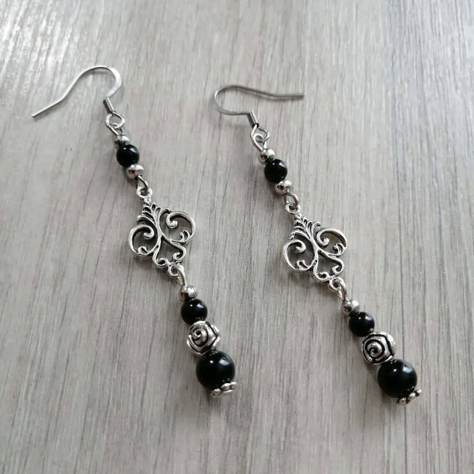 Black Agate Cloud Gothic Drop Earrings Jewelry