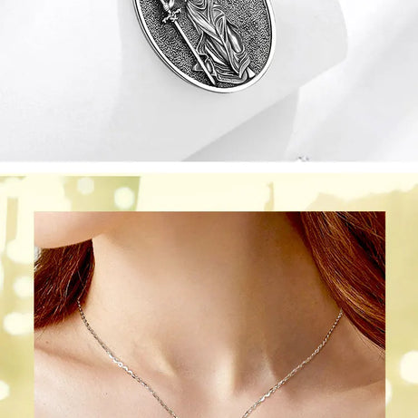 S925 Sterling Silver Themis Goddess of Justice Pendant Necklace, Sword & Scales Wicca Talisman