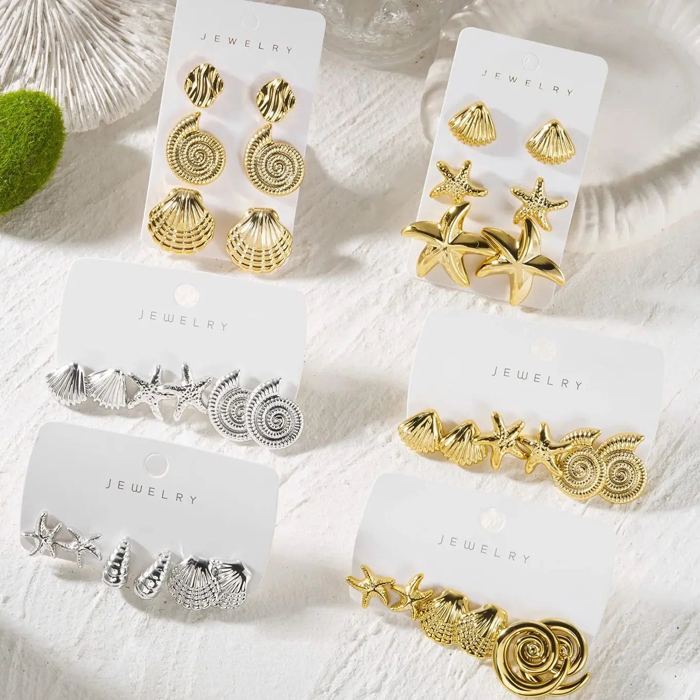 3 Pairs Gold Color Starfish Shell Stud Earrings Set for Women Fashion CCB Lightweight Star Earrings Boho Jewelry Accessories