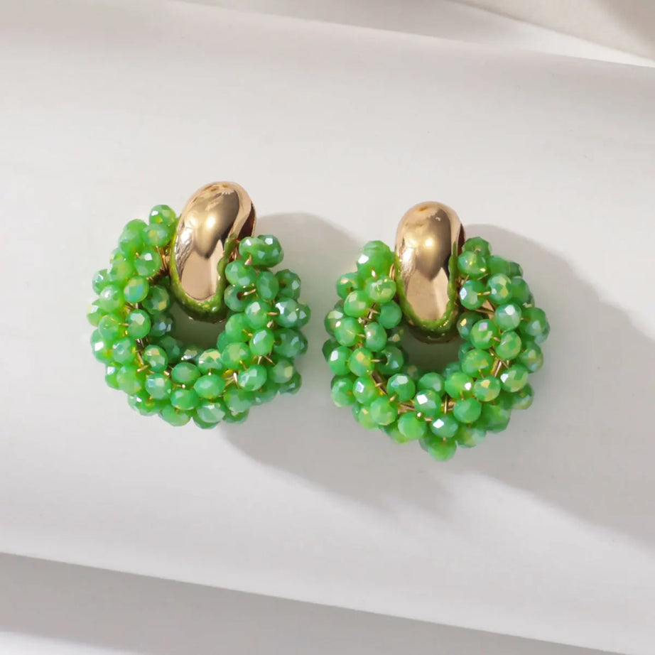 Round Crystal Bead Geometric Drop Earrings Jewelry