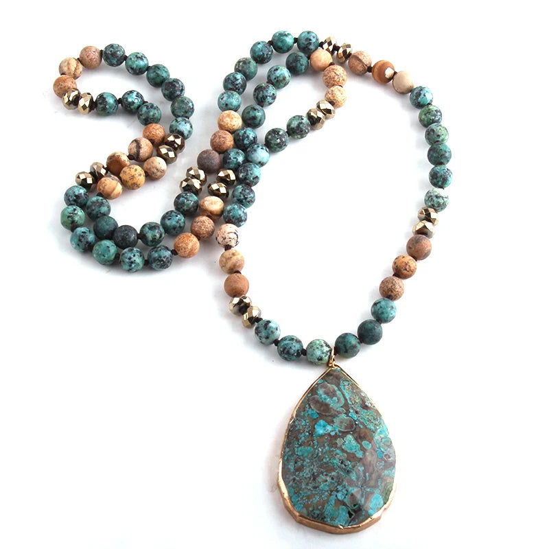 Fashion Boho Jewelry Natural Stones With Semi Precious Pendant Necklaces Women Bohemia Necklace Gift