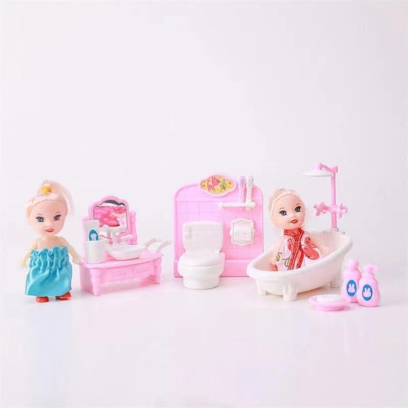 Hot Sale Cute Kawaii Pink 10 Items/Lot Miniature Dollhouse Furniture Accessory Kids Toys Kitchen Cooking Things For Barbie Game