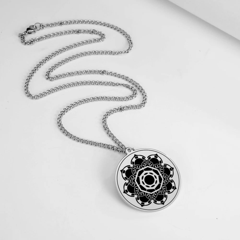 LIKGREAT Lotus Flower Chakra Mandala Pendant Necklace Stainless Steel Women Men Buddhism Hinduism Meditation Spiritual Jewelry