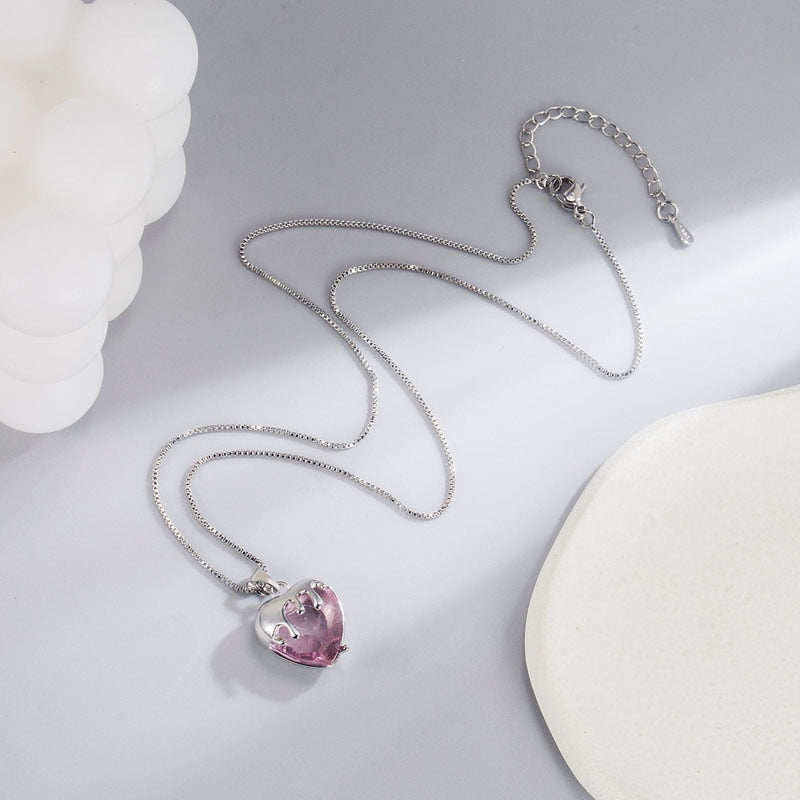 KOFSAC Shiny Romantic Crystal Melt Love Heart Pendant Necklace For Women 925 Silver Jewelry Girl Birthday Gift - Charlie Dolly