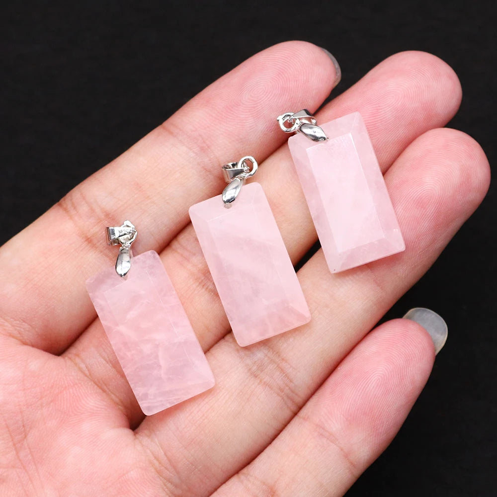 2pcs Quartz Crystal Rectangle Stone Pendants for Women DIY Necklace Natural Amethyst Lapis Lazuli Slice Pendant Earrings Jewelry