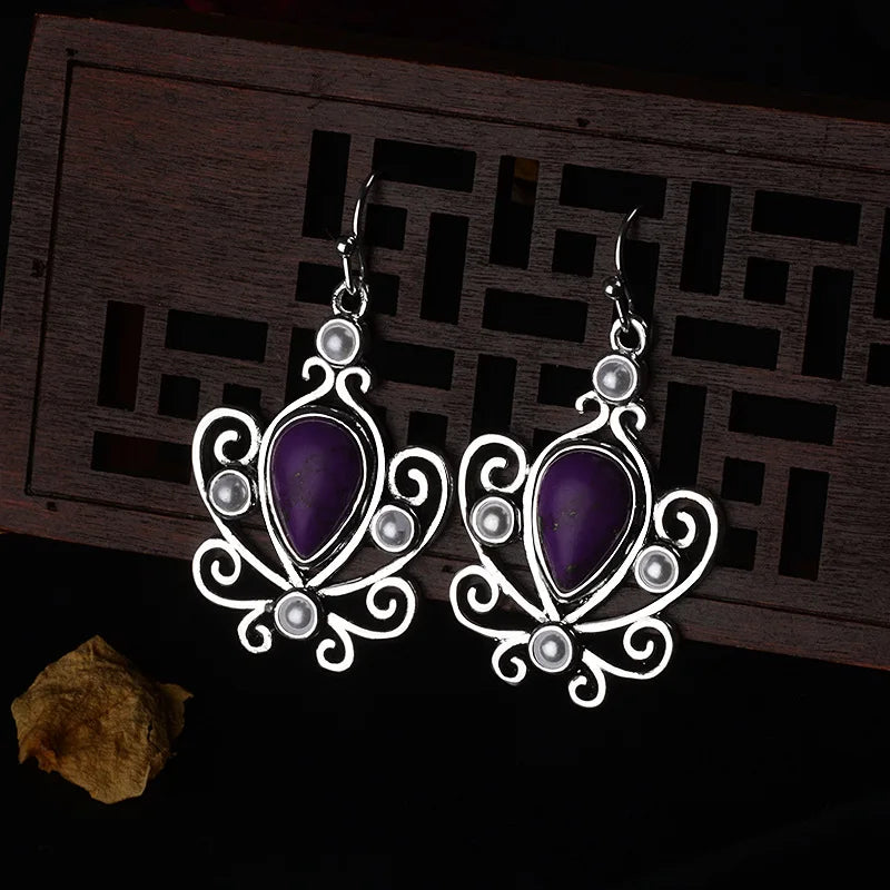 Gorgeous Silver Color Water Drop Earrings Inlaid Natural Stone Dangle Earrings for Women Bridal Engagement Wedding Jewelry Gifts