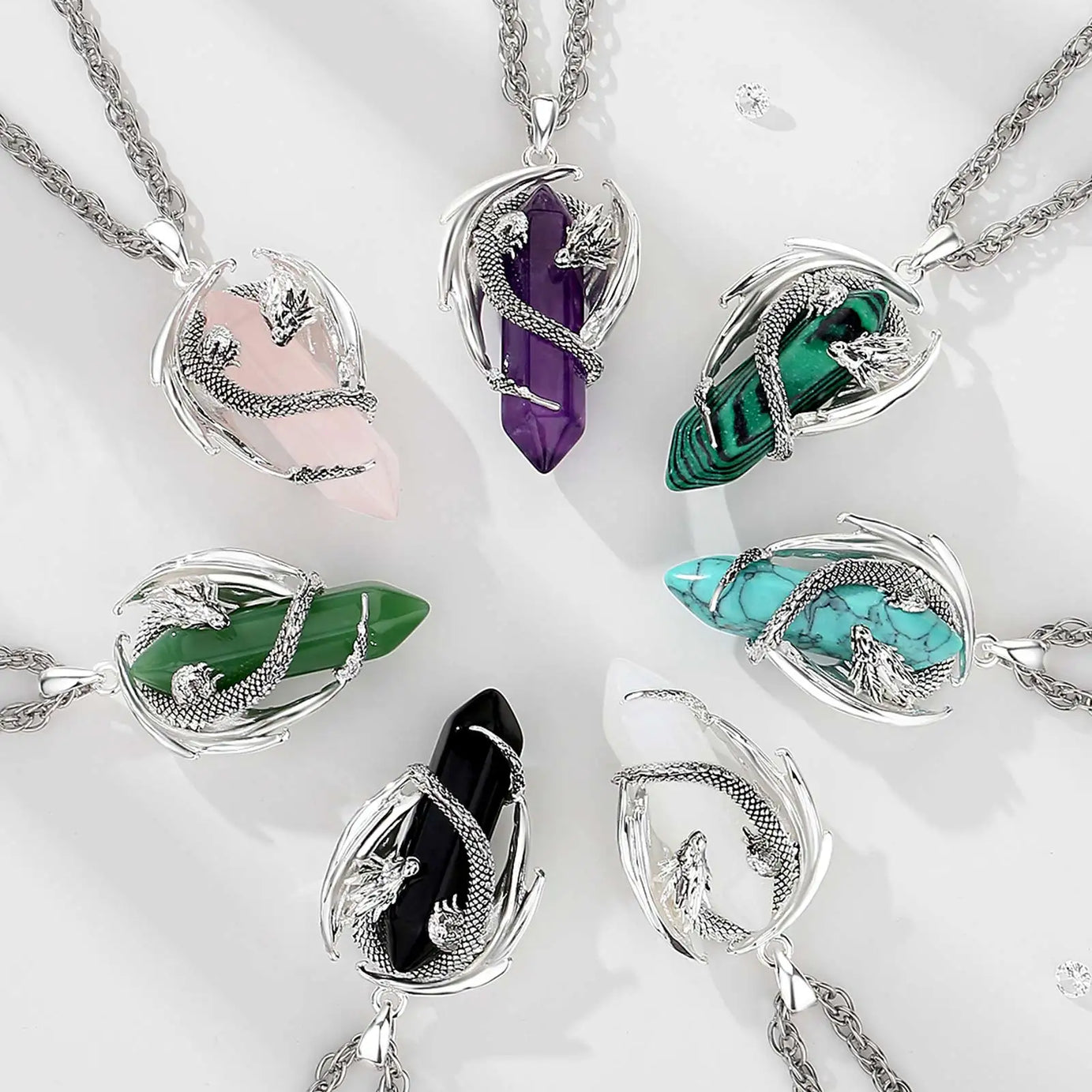 Dragon Natural Stone Hexagonal Prism Necklace