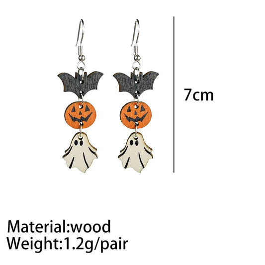 2024 Horror Pumpkins Ghost Wood Halloween Earrings For Women Hallowmas Rose Flower Skull Drop Earring Party