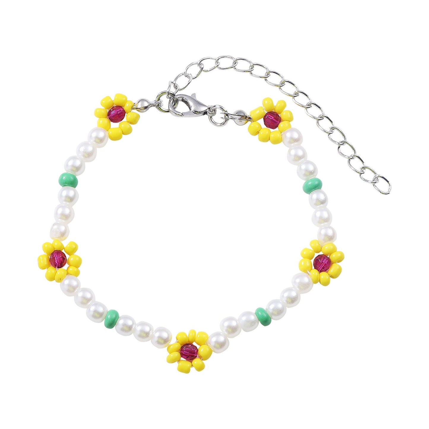 Dvacaman Boho Handmade Sunflower Beaded Necklace For Women Fashion White Imitation Pearl Choker Necklace INS Jewelry Accessories