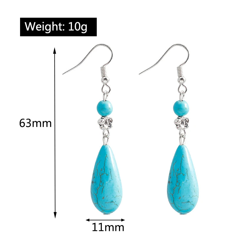 Boho Vintage Turquoise Water Drop Stud Earrings for Women Star Heart Flower Tribe Earring Statement Valentine Day Gift Jewelry