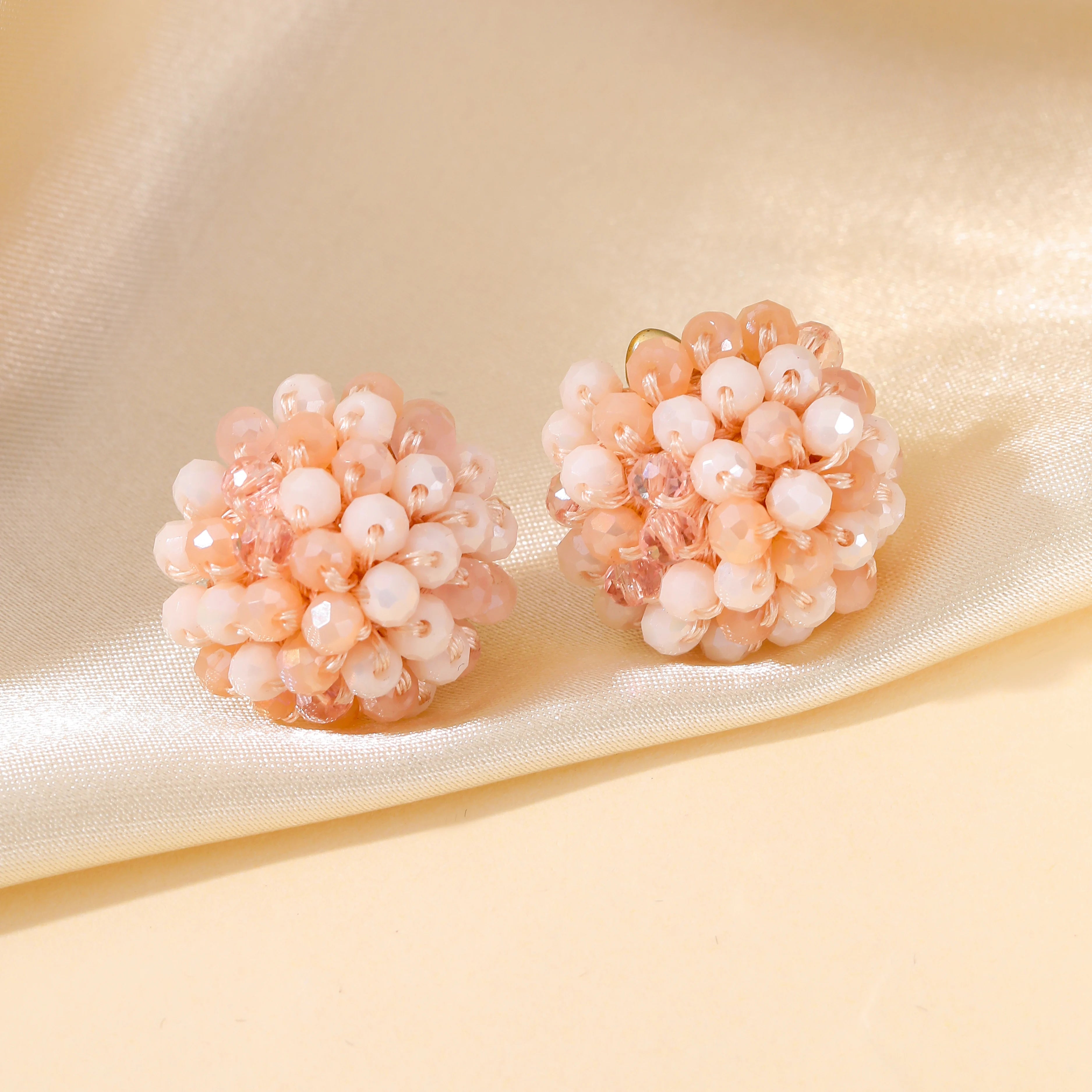 INKDEW Beads Round Stud Earrings for Women Handmade Crystal Beads Earrings Braided Big Earrings Jewelry Gift boho EA166