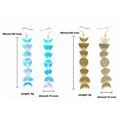 Acrylic Moon Phase Long Tassel Boho Earrings, Celestial Drop Talisman