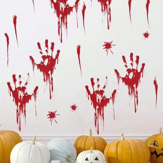 Halloween Sticker PVC Wall Stickers Haunted House Decoration Blood Handprint Halloween Party Decoration Window Stickers