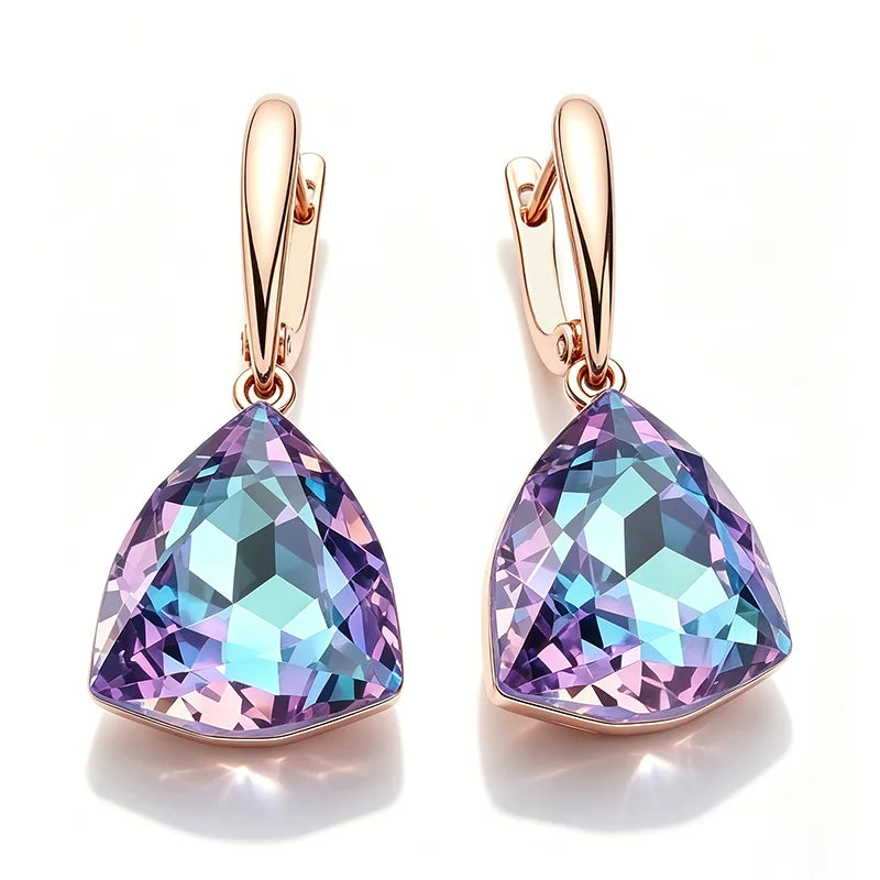 Wbmqda Big Colorful Long Drop Natural Zircon Earrings For Women 585 Rose Gold Color Shiny Stone Jewelry Accessories