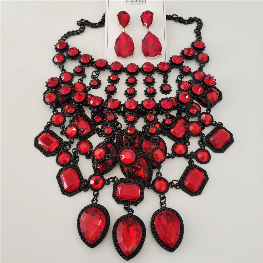 Crystal Water Drop Collar Necklace Earring Set Jewelry