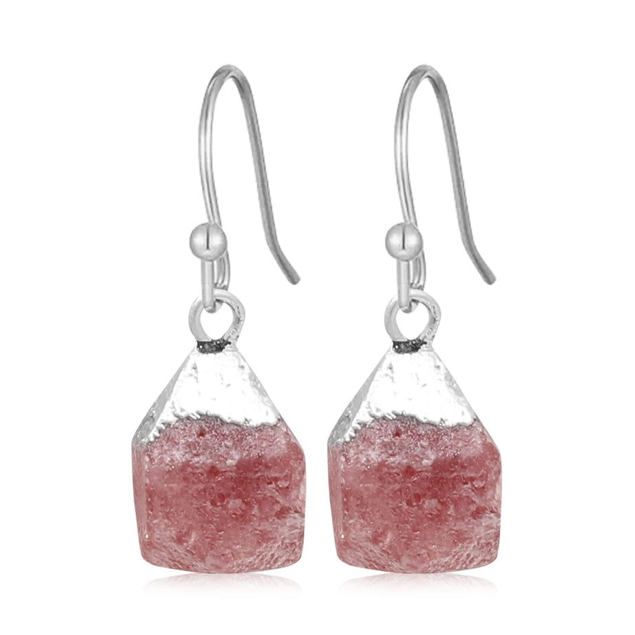 Raw Ore Natural Stone Hook Earrings, Fluorite Amethyst Quartz Healing Crystal Jewelry